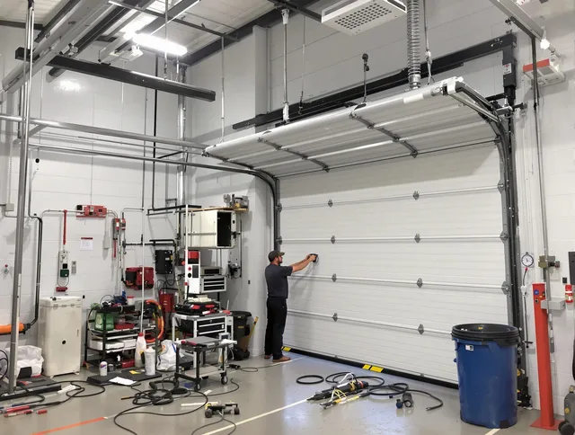Bedford Heights Garage Door Repair certified technician performing commercial door repair at a Bedford Heights business facility