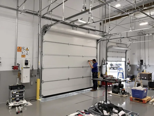 Commercial garage door repair being performed by Bedford Heights Garage Door Repair expert in Bedford Heights