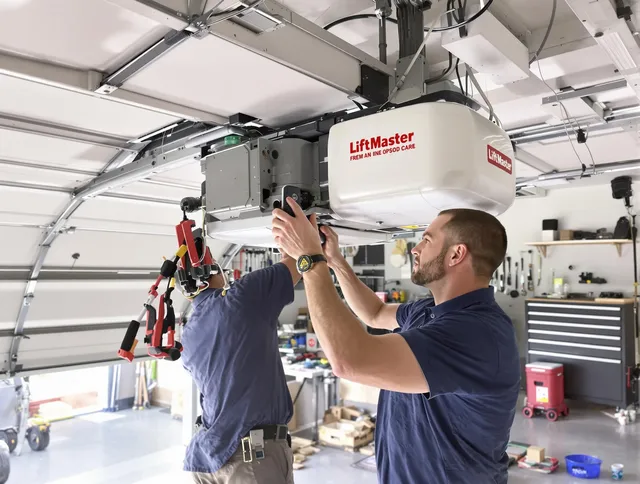 Bedford Heights Garage Door Repair technician performing advanced diagnostics on garage opener in Bedford Heights