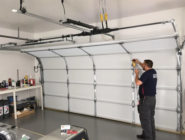 Bedford Heights Garage Door Repair certified technician performing overhead door system repair in Bedford Heights