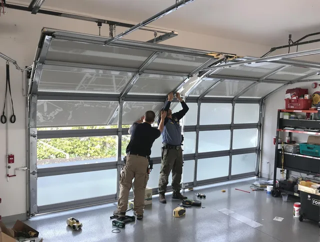 Bedford Heights Garage Door Repair expert performing precise panel replacement on Bedford Heights garage door